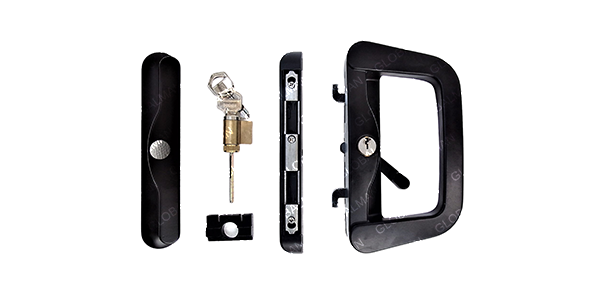 a_GM-Black Vista Hillaldam Lock Handle set with Handle,outer pull, Keeper, Double Cyliner with key.