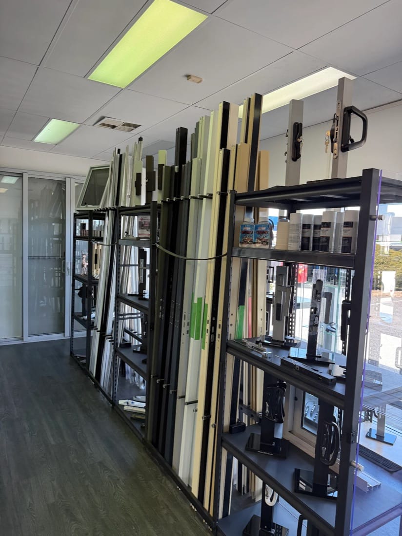 Sliding door and window tracks, handles and touch-up paint on the shelves at Slide Master Hardware, Perth